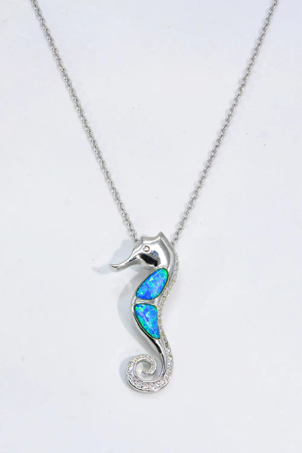 Aqua Opal Seahorse Sterling Necklace