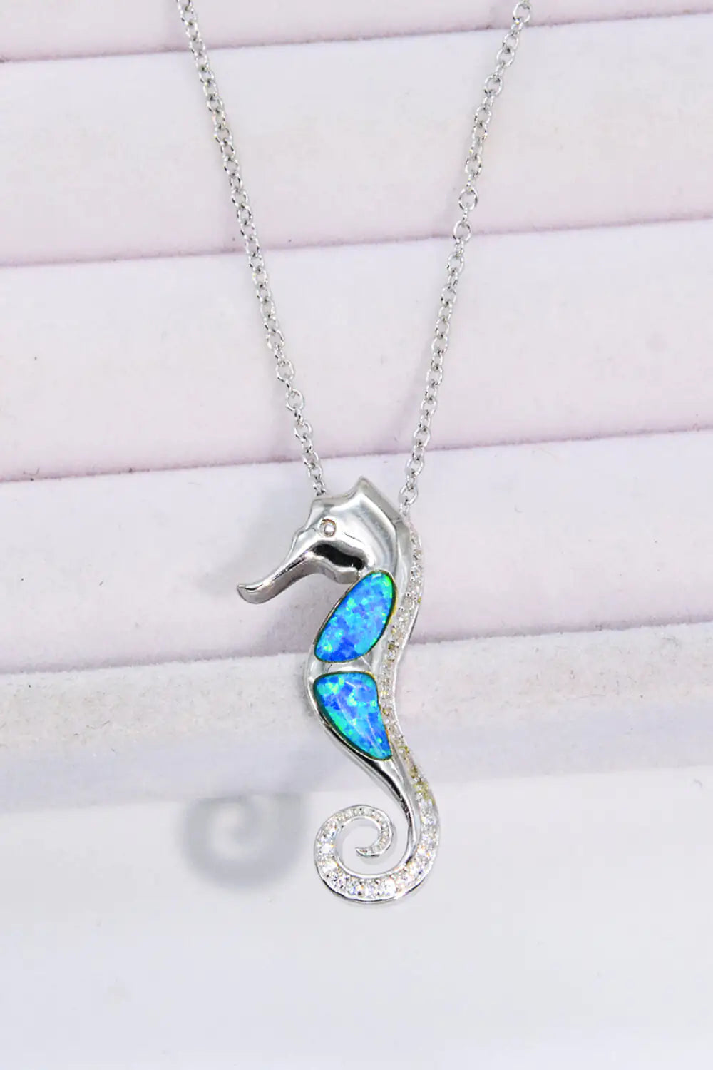 Aqua Opal Seahorse Sterling Necklace
