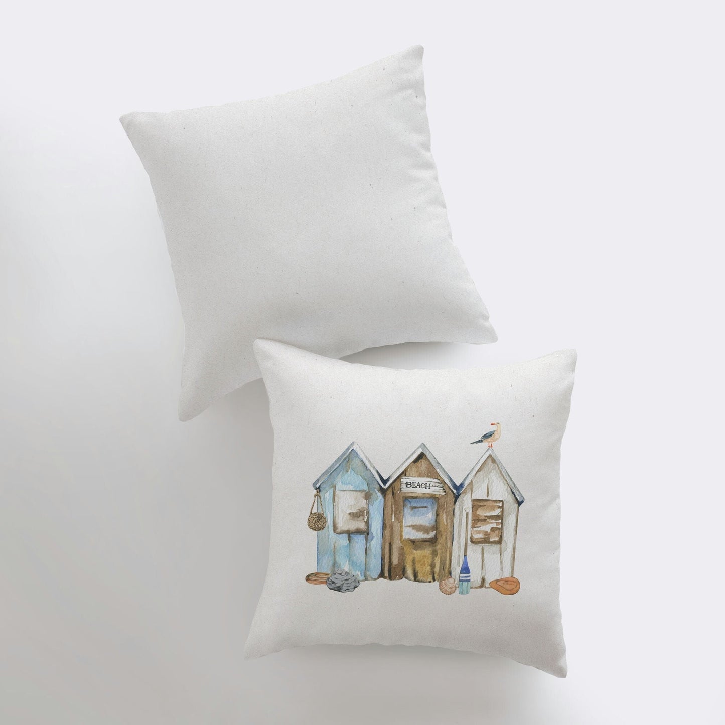 Beach Huts | Watercolor | Throw Pillow | Home Decor | Coastal Decor |