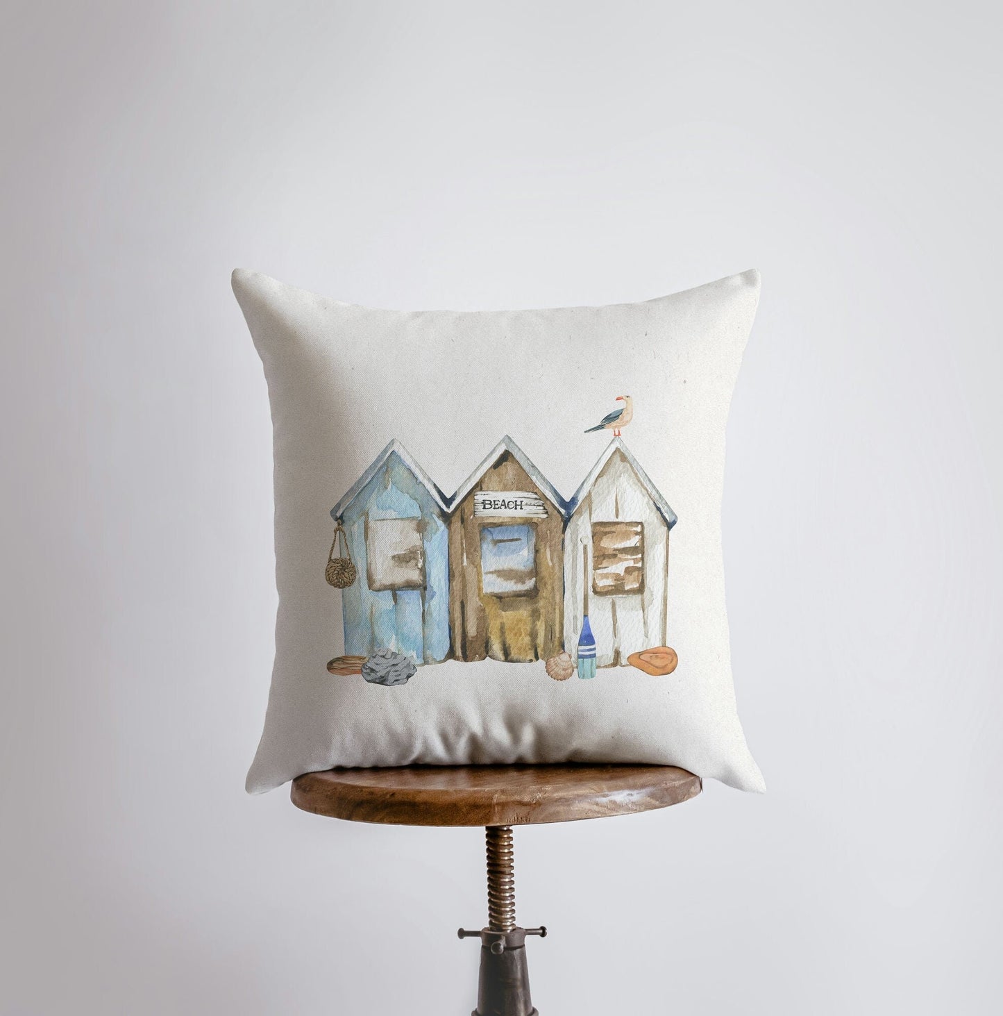 Beach Huts | Watercolor | Throw Pillow | Home Decor | Coastal Decor |