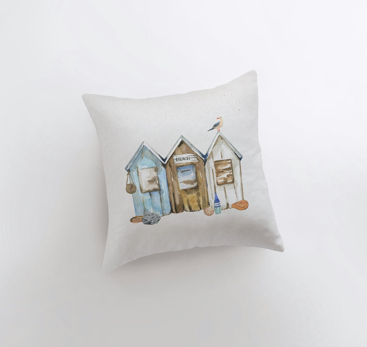 Beach Huts | Watercolor | Throw Pillow | Home Decor | Coastal Decor |