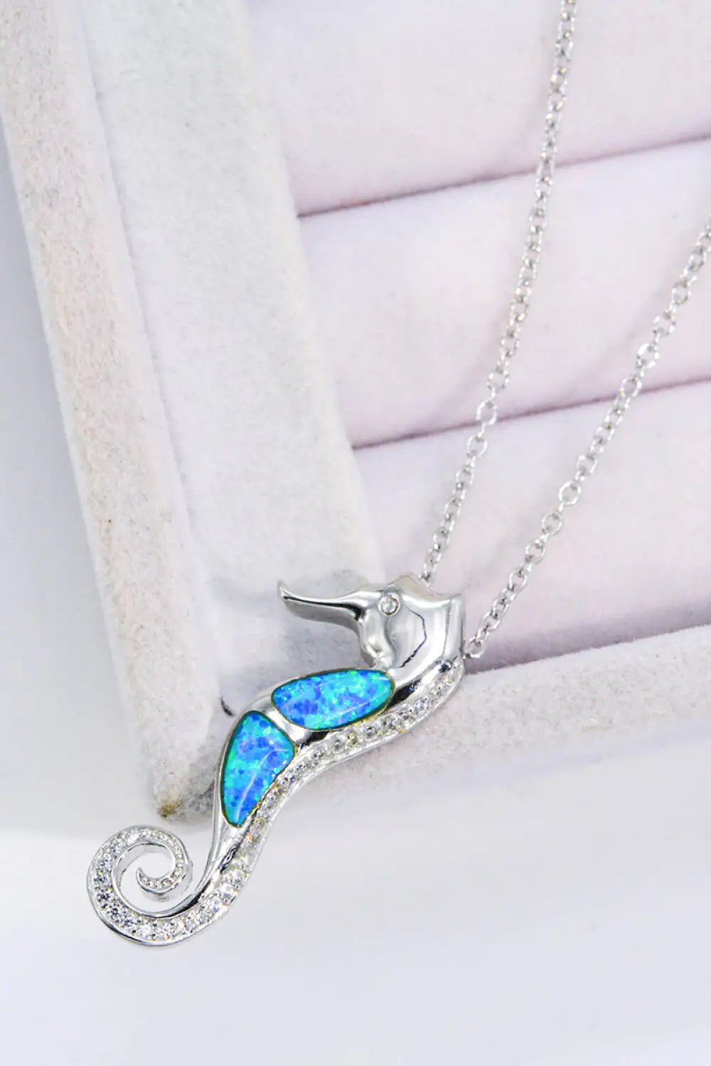 Aqua Opal Seahorse Sterling Necklace
