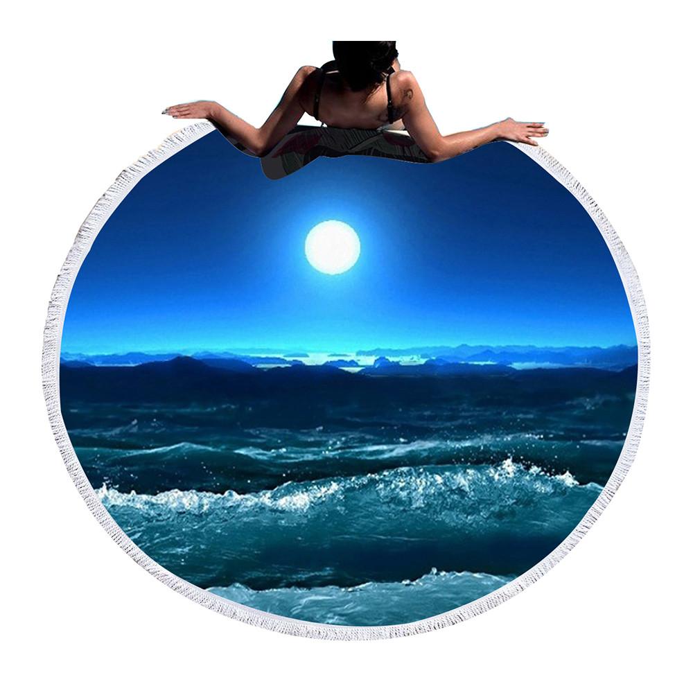 Large Round Beach Towel for Adults Starfish Tassel