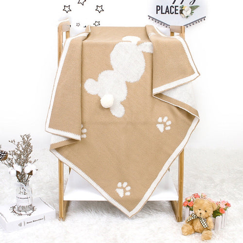 Baby Cartoon Rabbit & Footprints Embroidered Graphic 3D Tail Blanket