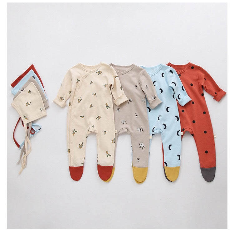 Baby Printed Graphic Side Button Design Long Sleeved Jumpsuit Romper