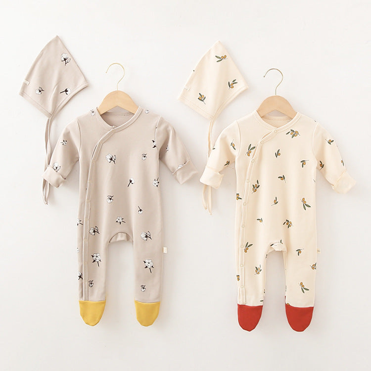 Baby Printed Graphic Side Button Design Long Sleeved Jumpsuit Romper