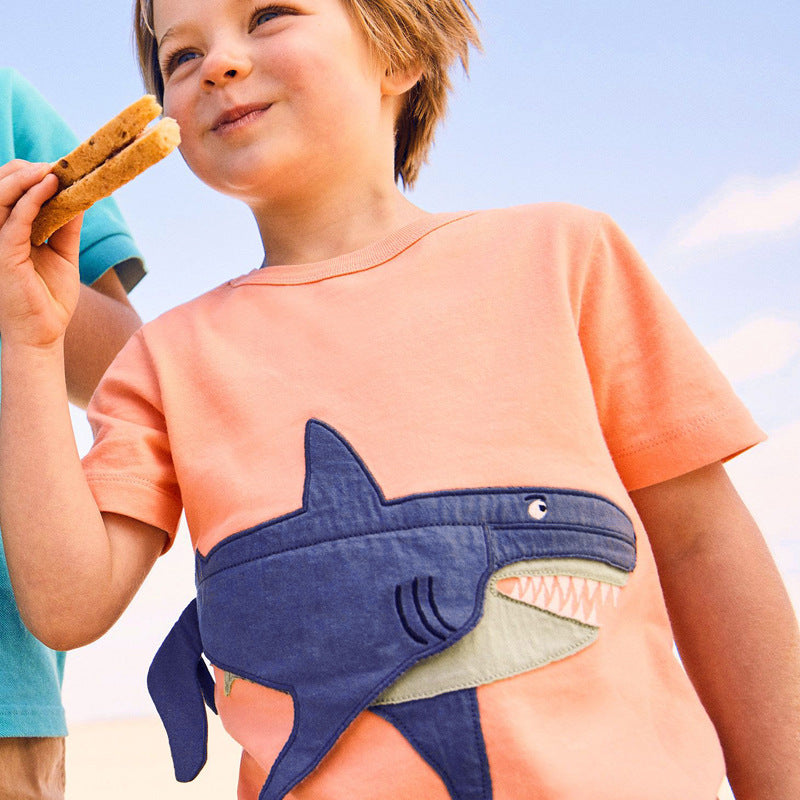 Big Shark Pattern Boys’ T-Shirt In European And American Style For