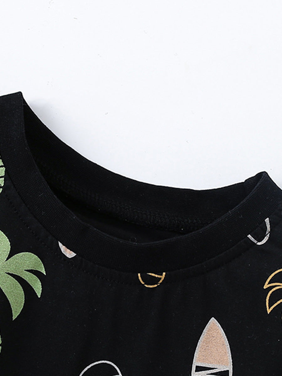 Summer Baby Kids Unisex Tropical Coconut Tree Pattern Short Sleeves