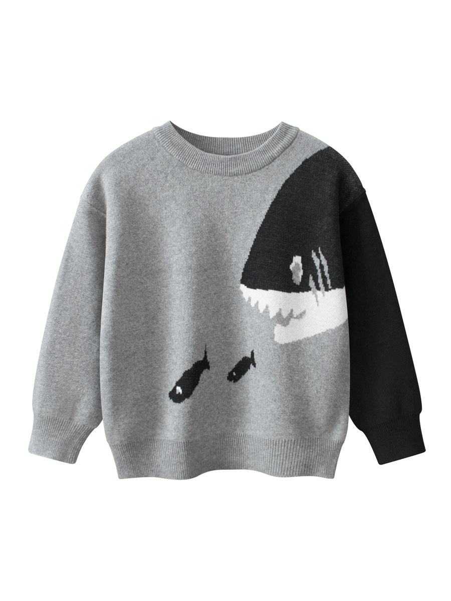 Baby Boy Kids Fish and Shark Pattern Crew Neck Long Sleeves Knitwear