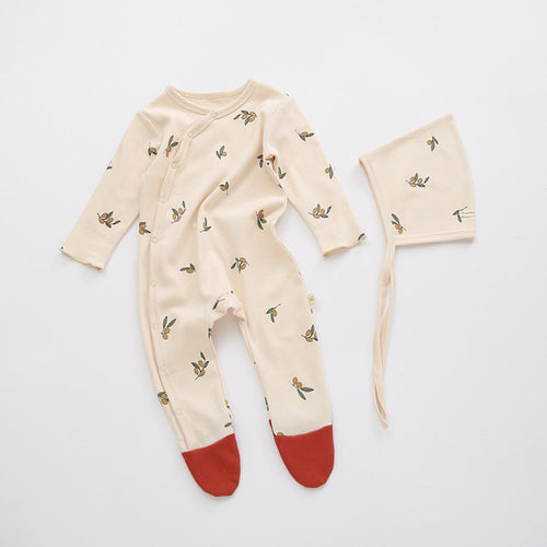 Baby Printed Graphic Side Button Design Long Sleeved Jumpsuit Romper