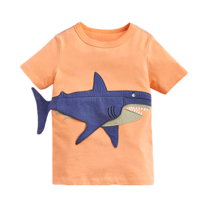 Big Shark Pattern Boys’ T-Shirt In European And American Style For