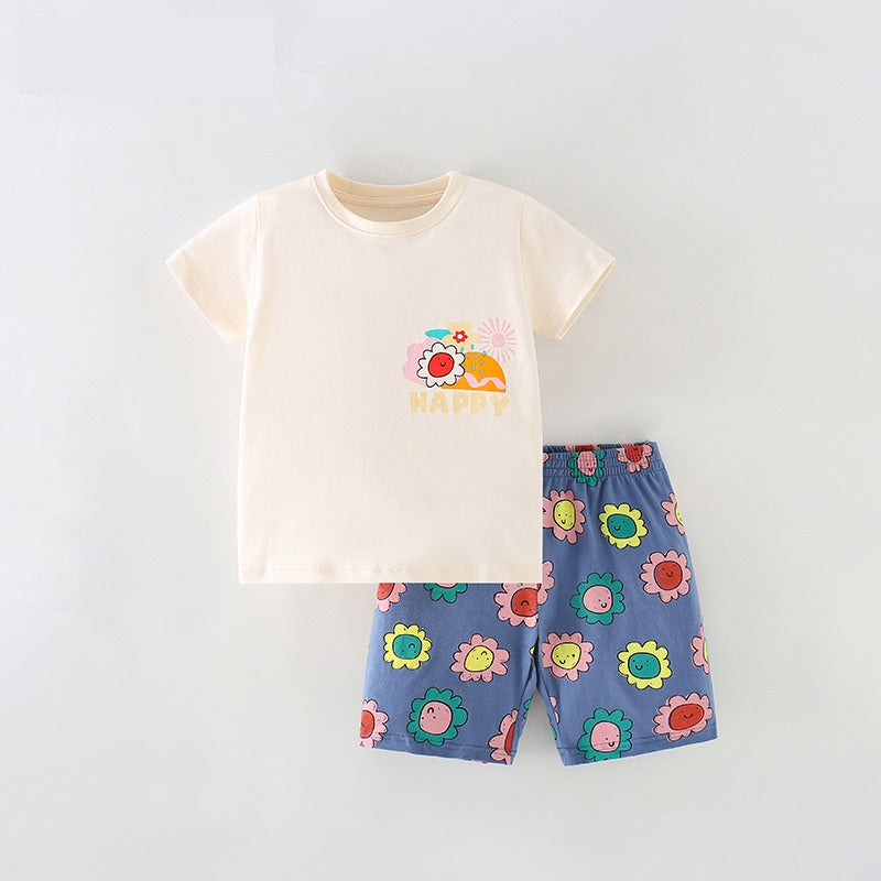 Baby And Kids Boys And Girls Cartoon Short Sleeves Top And Shorts