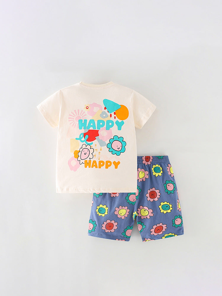 Baby And Kids Boys And Girls Cartoon Short Sleeves Top And Shorts
