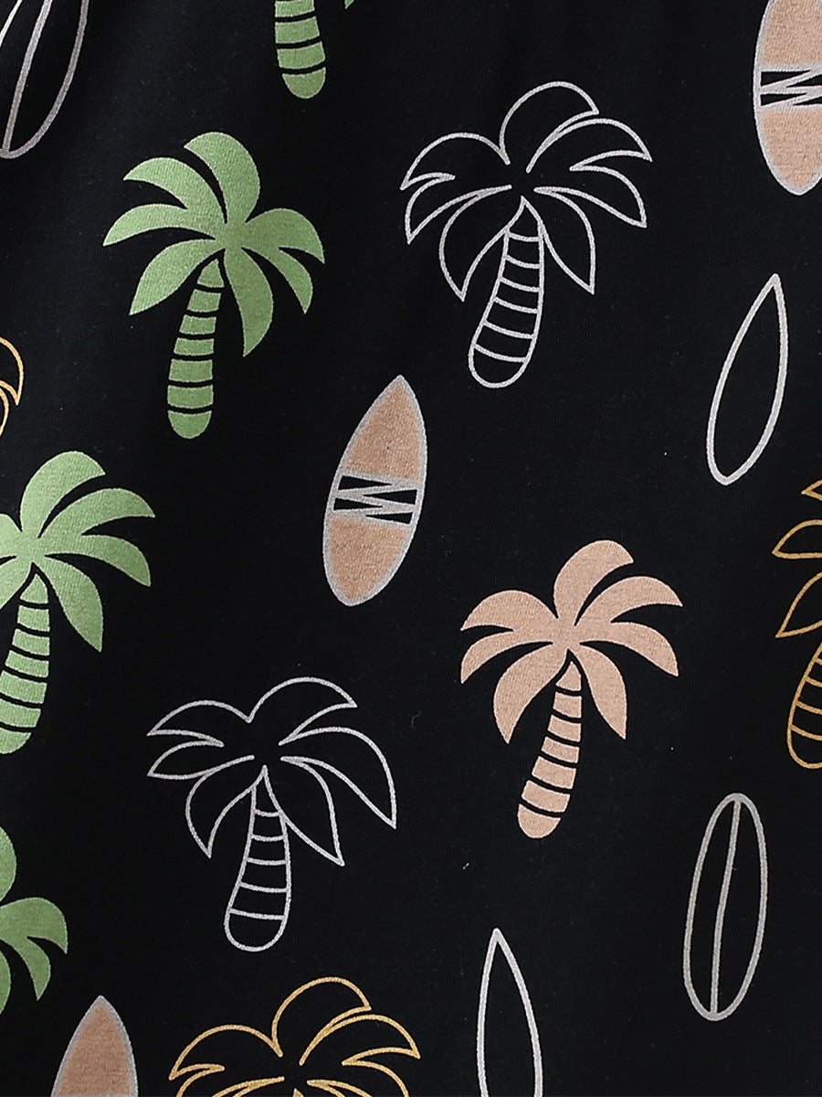 Summer Baby Kids Unisex Tropical Coconut Tree Pattern Short Sleeves