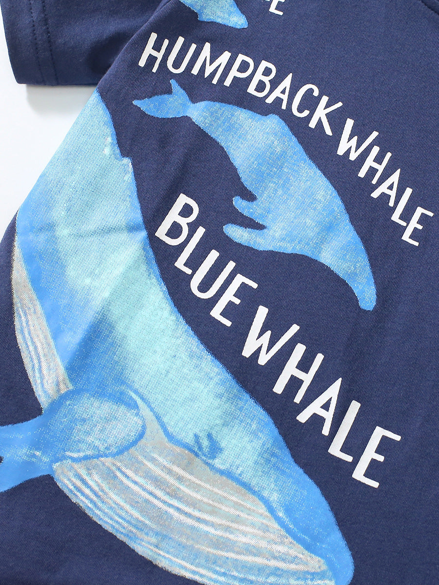 Baby And Kids Boys Whale Cartoon Short Sleeves Top And Shorts Casual