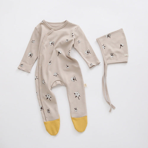Baby Printed Graphic Side Button Design Long Sleeved Jumpsuit Romper
