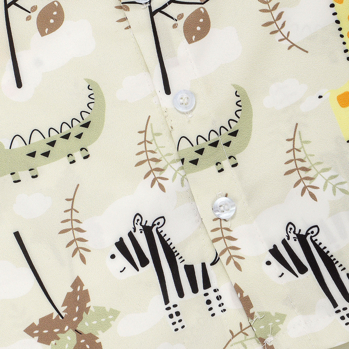 Summer Baby Kids Boys Beige Cartoon Animals Pattern Turn-Down Collar