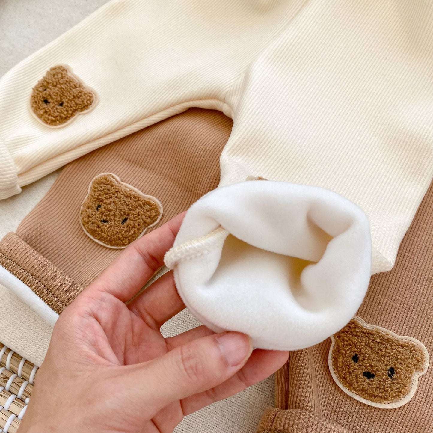 Baby Girl Little Bear Thickened Long Pants In Winter