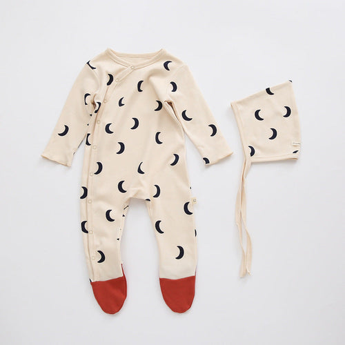Baby Printed Graphic Side Button Design Long Sleeved Jumpsuit Romper