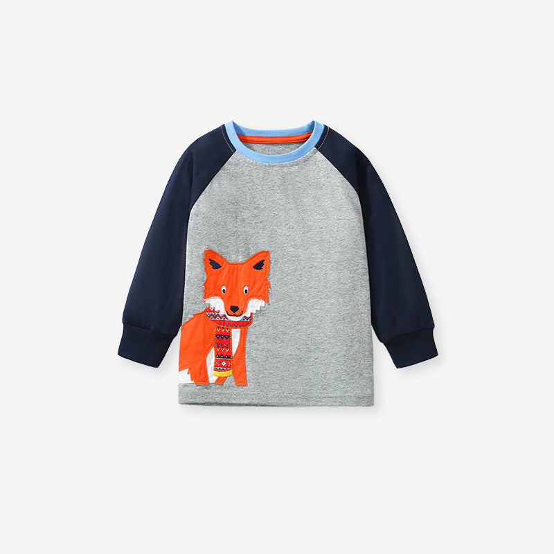 Arrival Autumn Kids’ Fox Cartoon Pattern Appliqué Embroidery Long