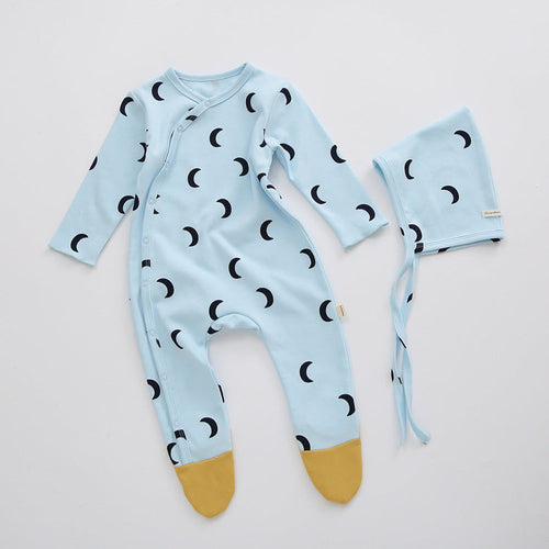Baby Printed Graphic Side Button Design Long Sleeved Jumpsuit Romper