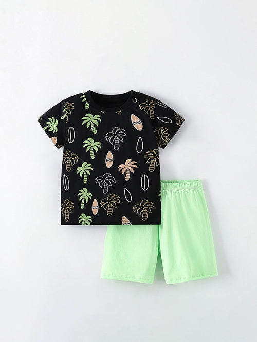 Summer Baby Kids Unisex Tropical Coconut Tree Pattern Short Sleeves