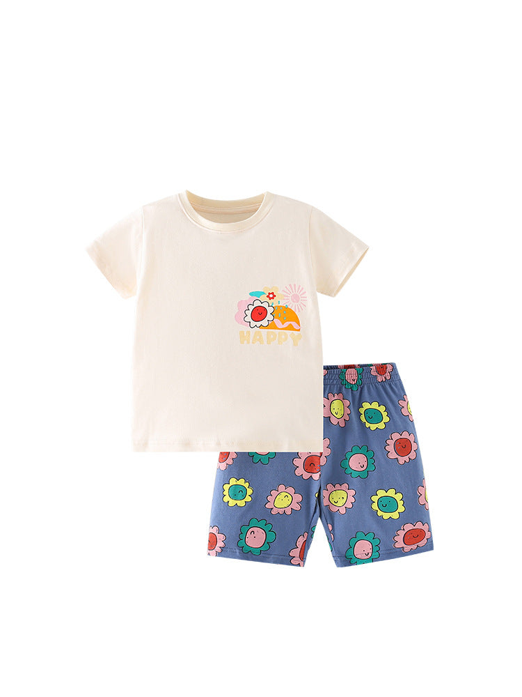 Baby And Kids Boys And Girls Cartoon Short Sleeves Top And Shorts