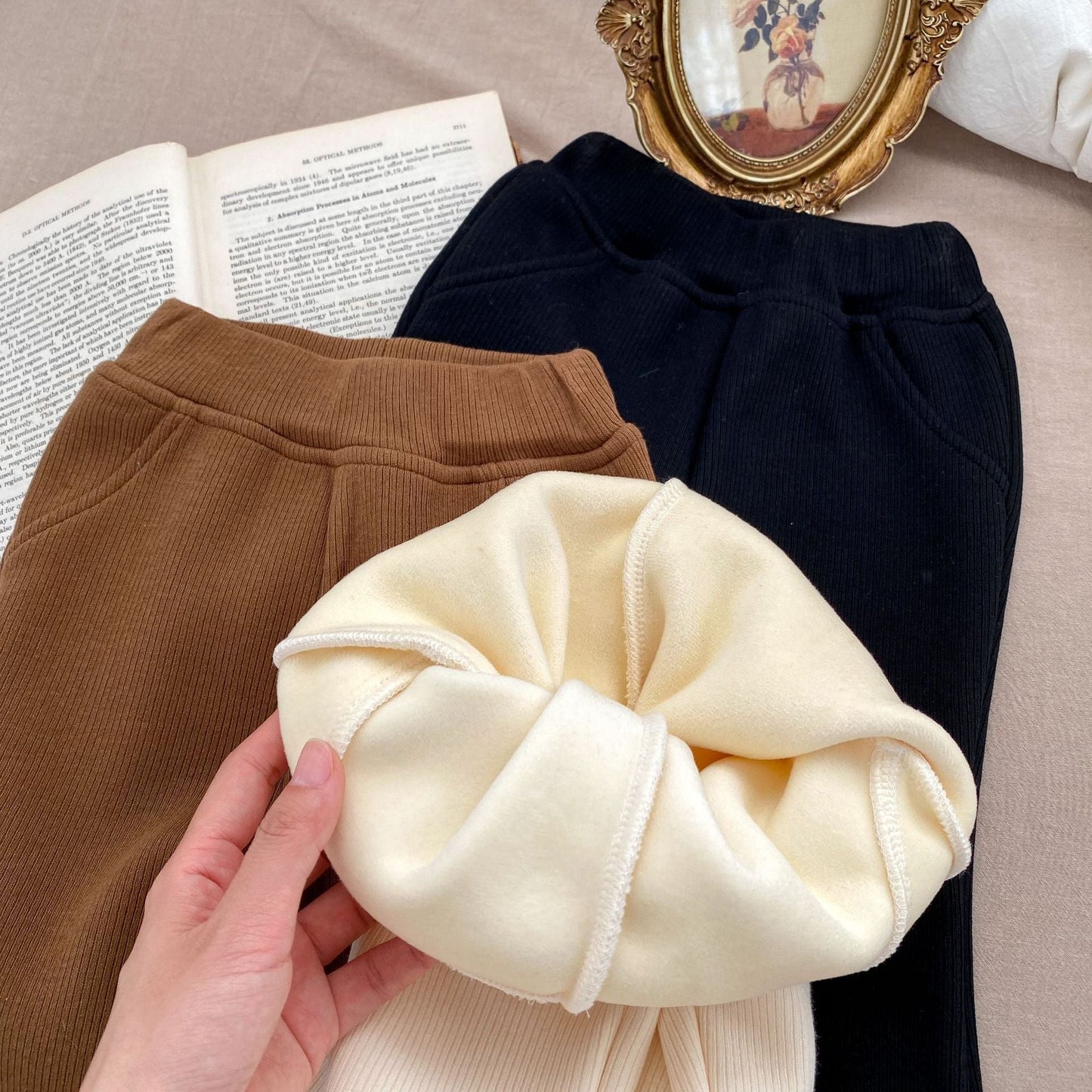 Baby Girl Velvet-In Solid Winter Pants
