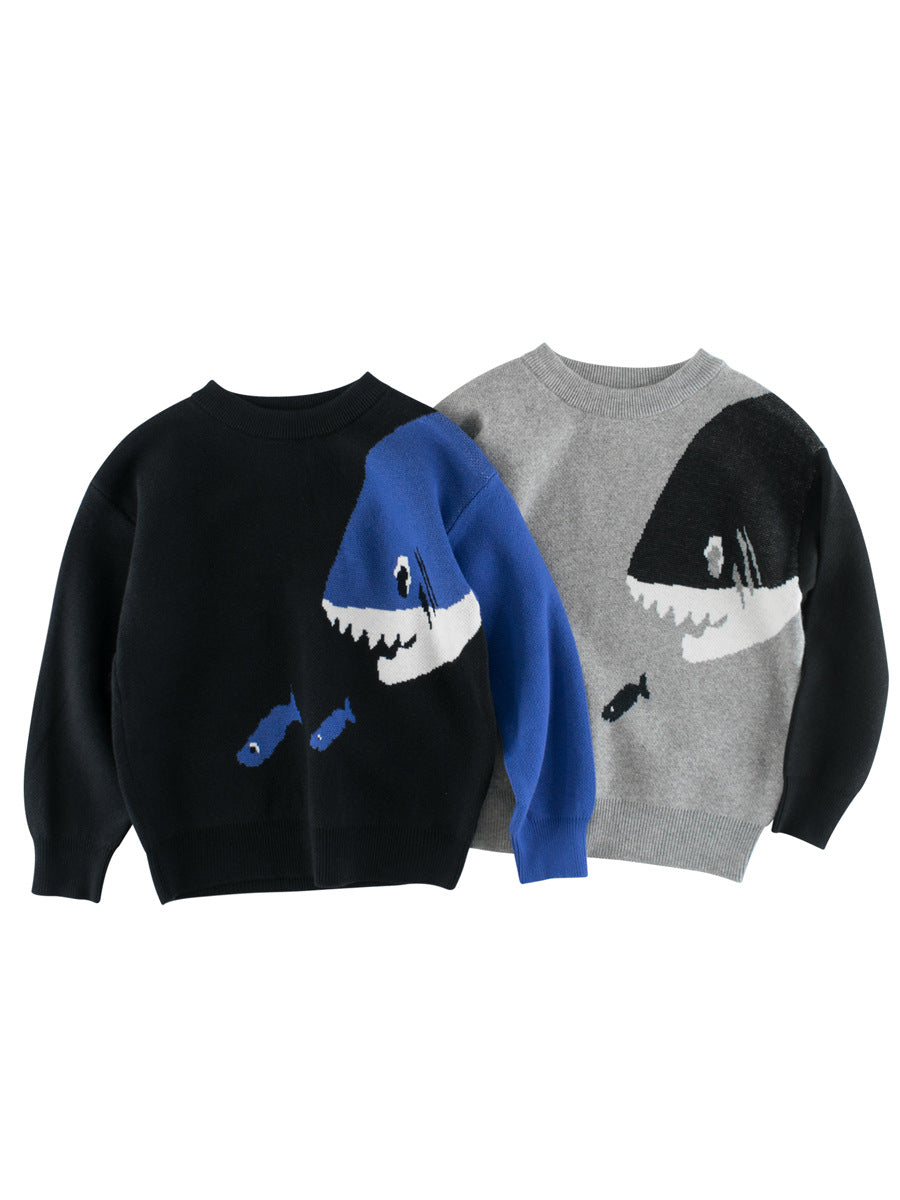 Baby Boy Kids Fish and Shark Pattern Crew Neck Long Sleeves Knitwear