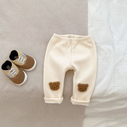 Baby Girl Little Bear Thickened Long Pants In Winter