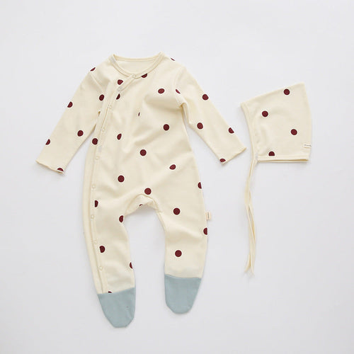 Baby Printed Graphic Side Button Design Long Sleeved Jumpsuit Romper