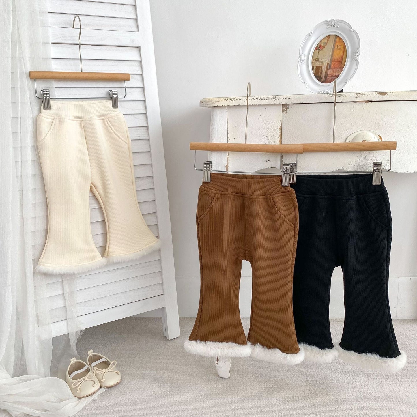 Baby Girl Velvet-In Solid Winter Pants