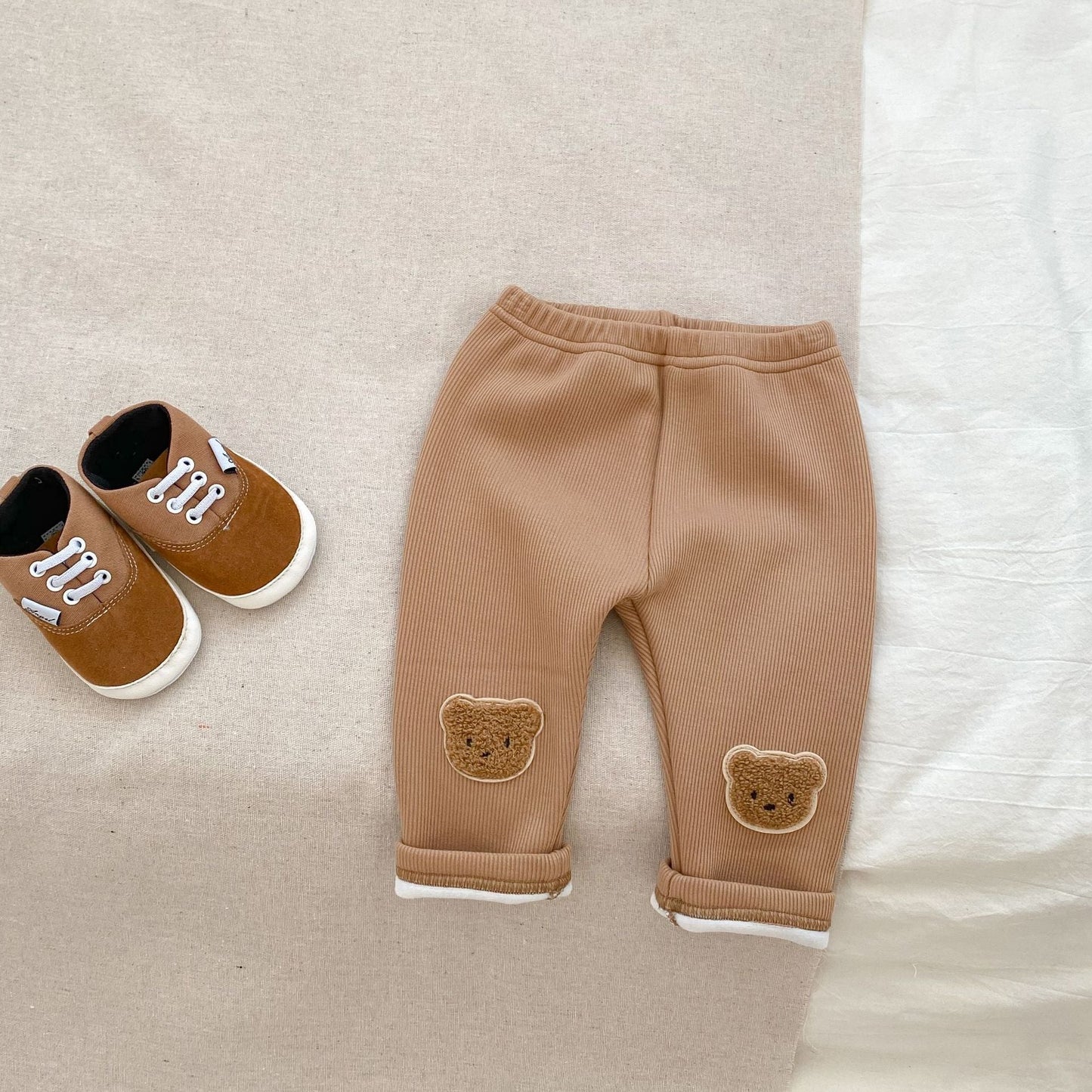 Baby Girl Little Bear Thickened Long Pants In Winter