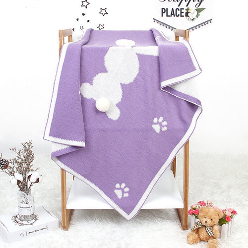 Baby Cartoon Rabbit & Footprints Embroidered Graphic 3D Tail Blanket