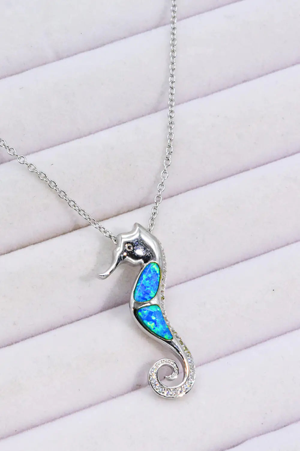 Aqua Opal Seahorse Sterling Necklace