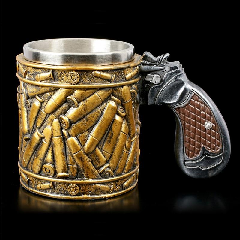Gun Mugs Revolver Gun Pistol Tankard Mug With Ammo Bullet Round Shells