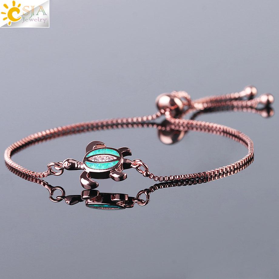 CSJA Sea Turtle Bracelet for Women Girl Tortoise Animal Adjustable