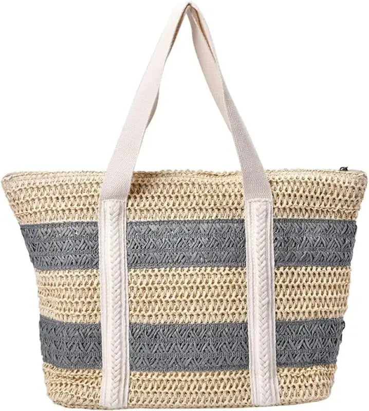 Straw Stripe Patterned Tote Bag
