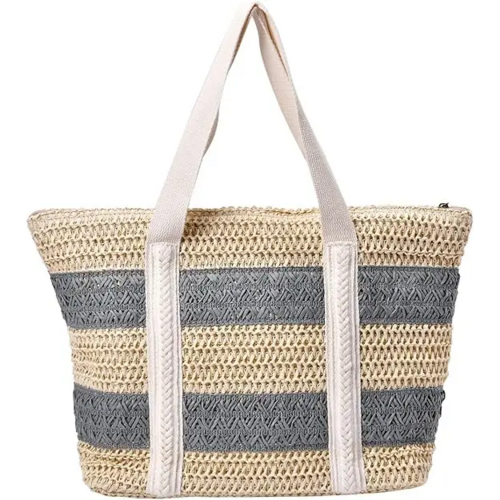 Straw Stripe Patterned Tote Bag