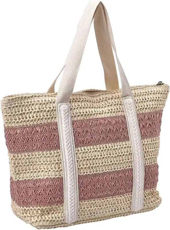 Straw Stripe Patterned Tote Bag