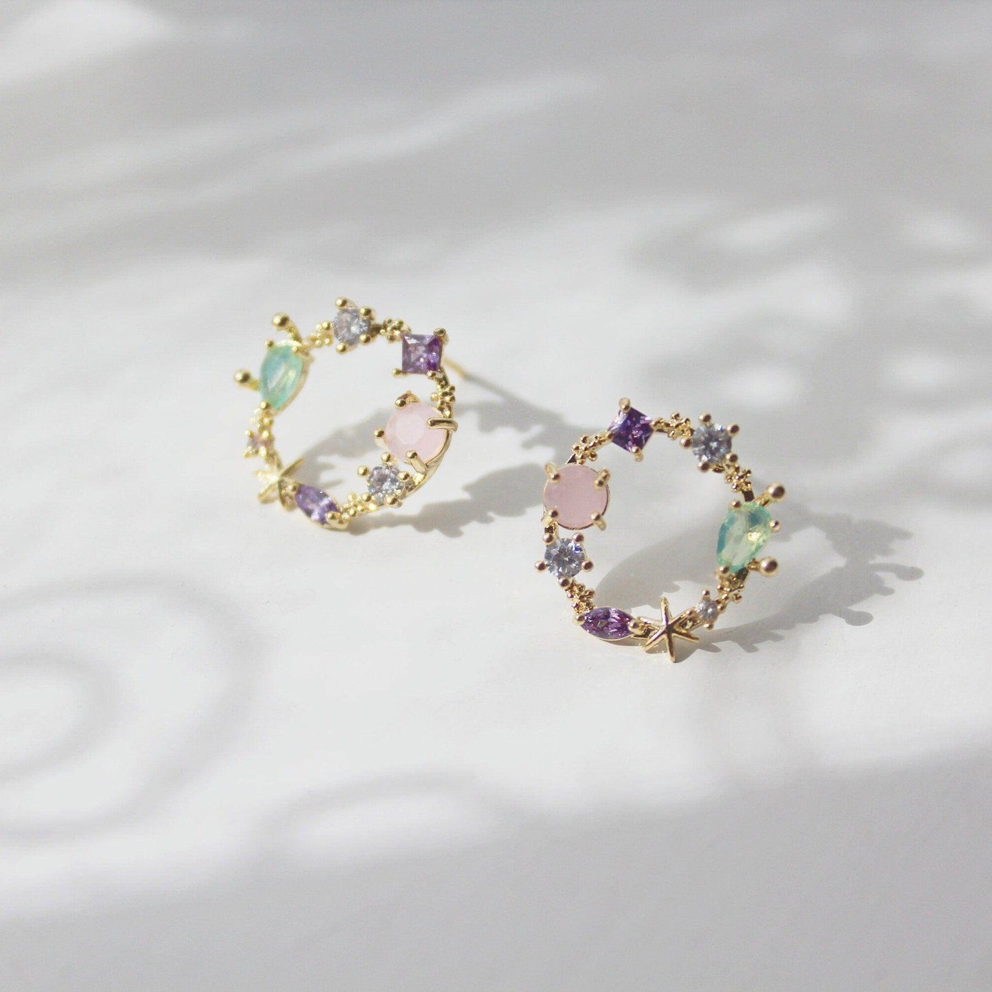 Summer Sea Treasures Earrings - Seashell and Starfish Purple Crystal