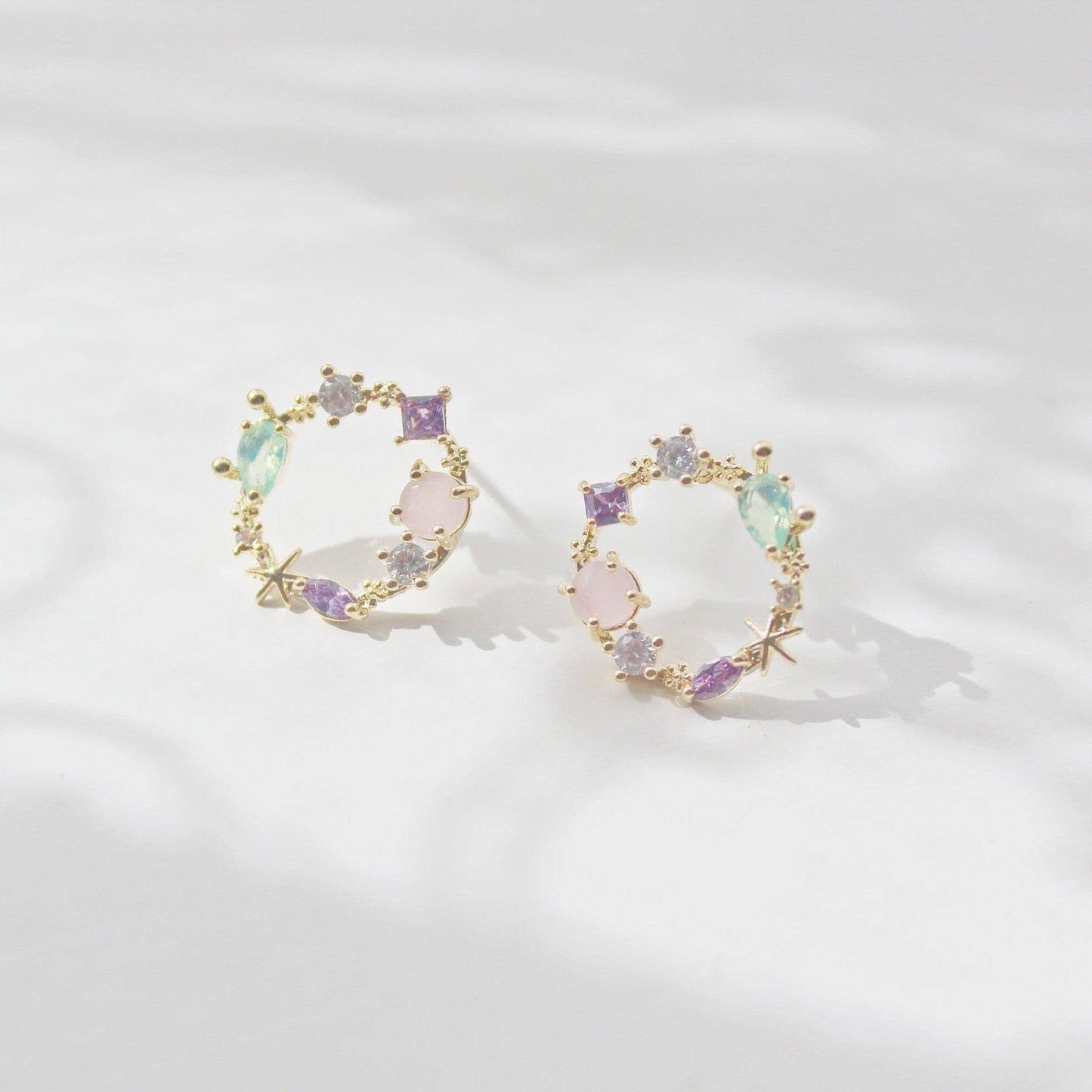 Summer Sea Treasures Earrings - Seashell and Starfish Purple Crystal