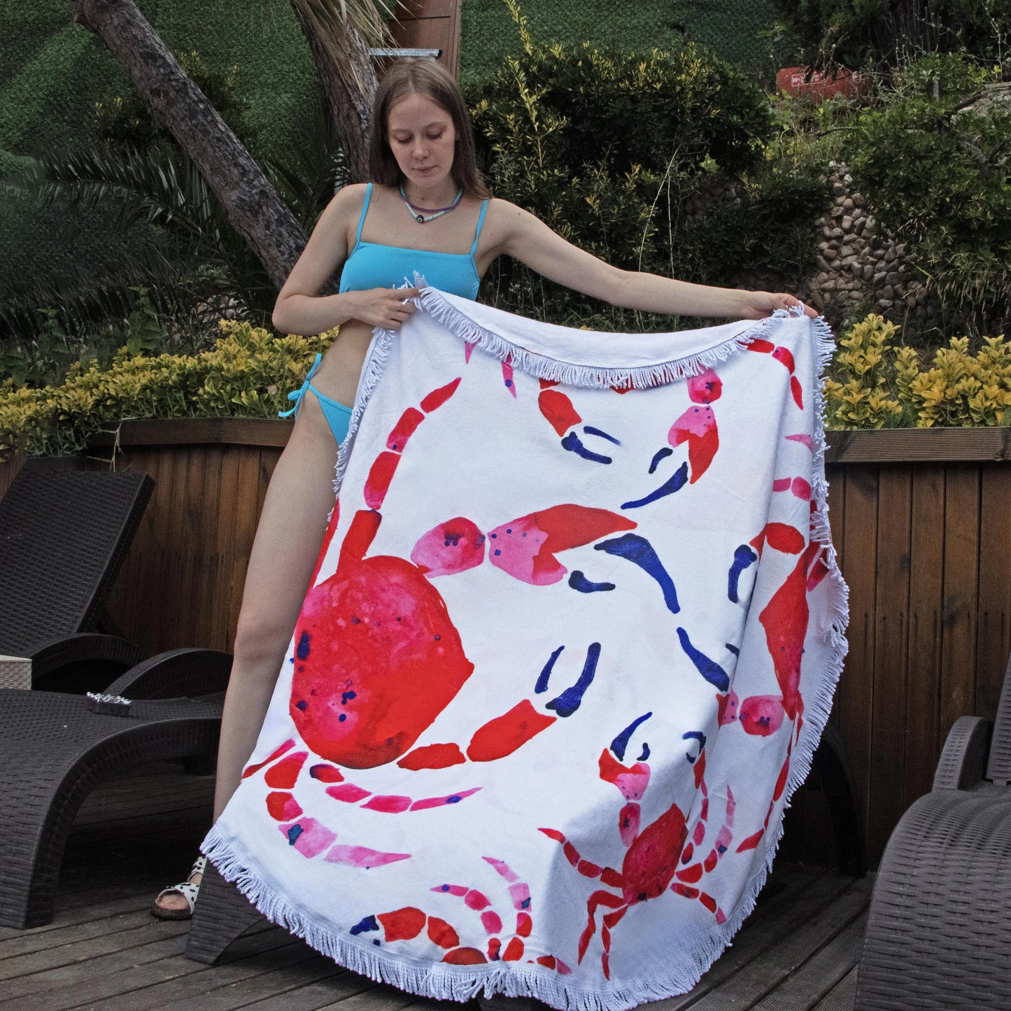 Seaside Crab Large Round Towel
