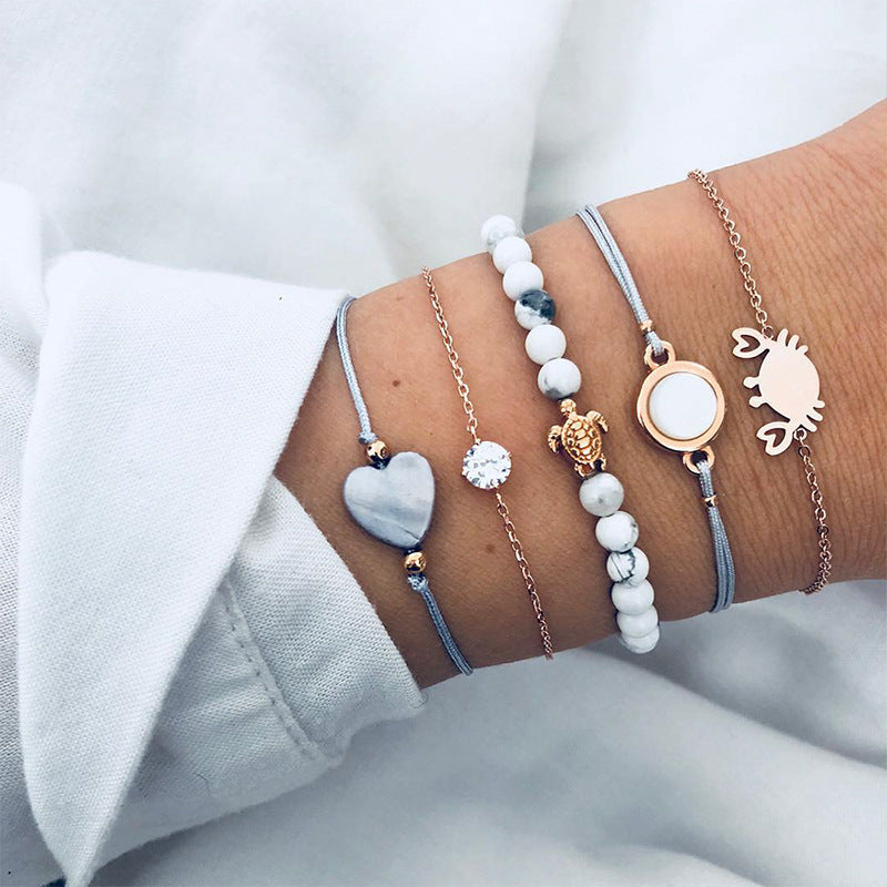 5 Piece Blue Turtle Bracelet Set With ® Crystals 18K White Gold Plated
