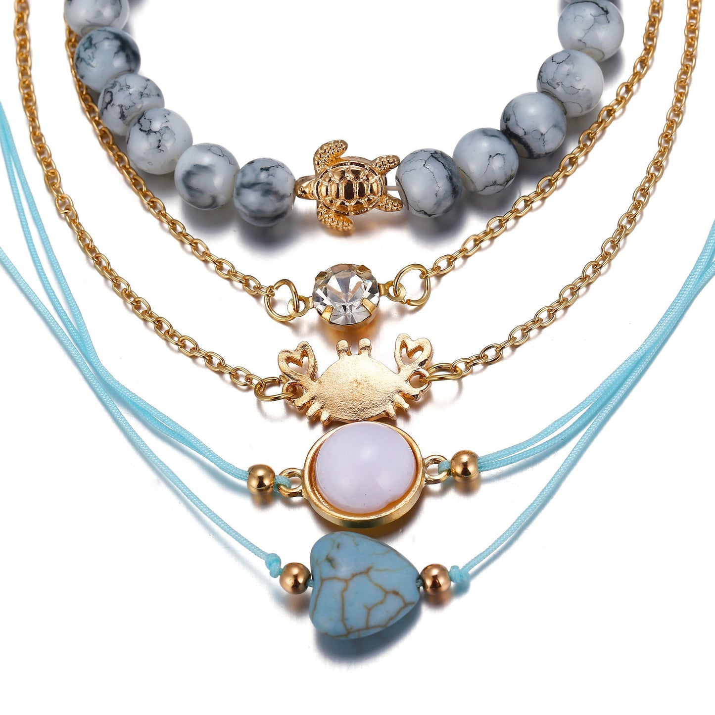 5 Piece Blue Turtle Bracelet Set With ® Crystals 18K White Gold Plated