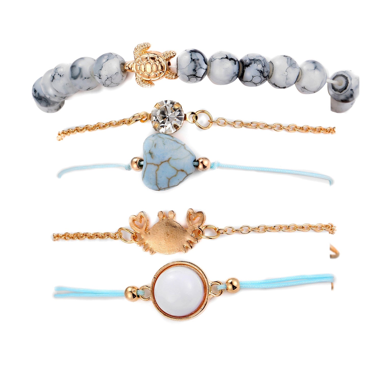 5 Piece Blue Turtle Bracelet Set With ® Crystals 18K White Gold Plated