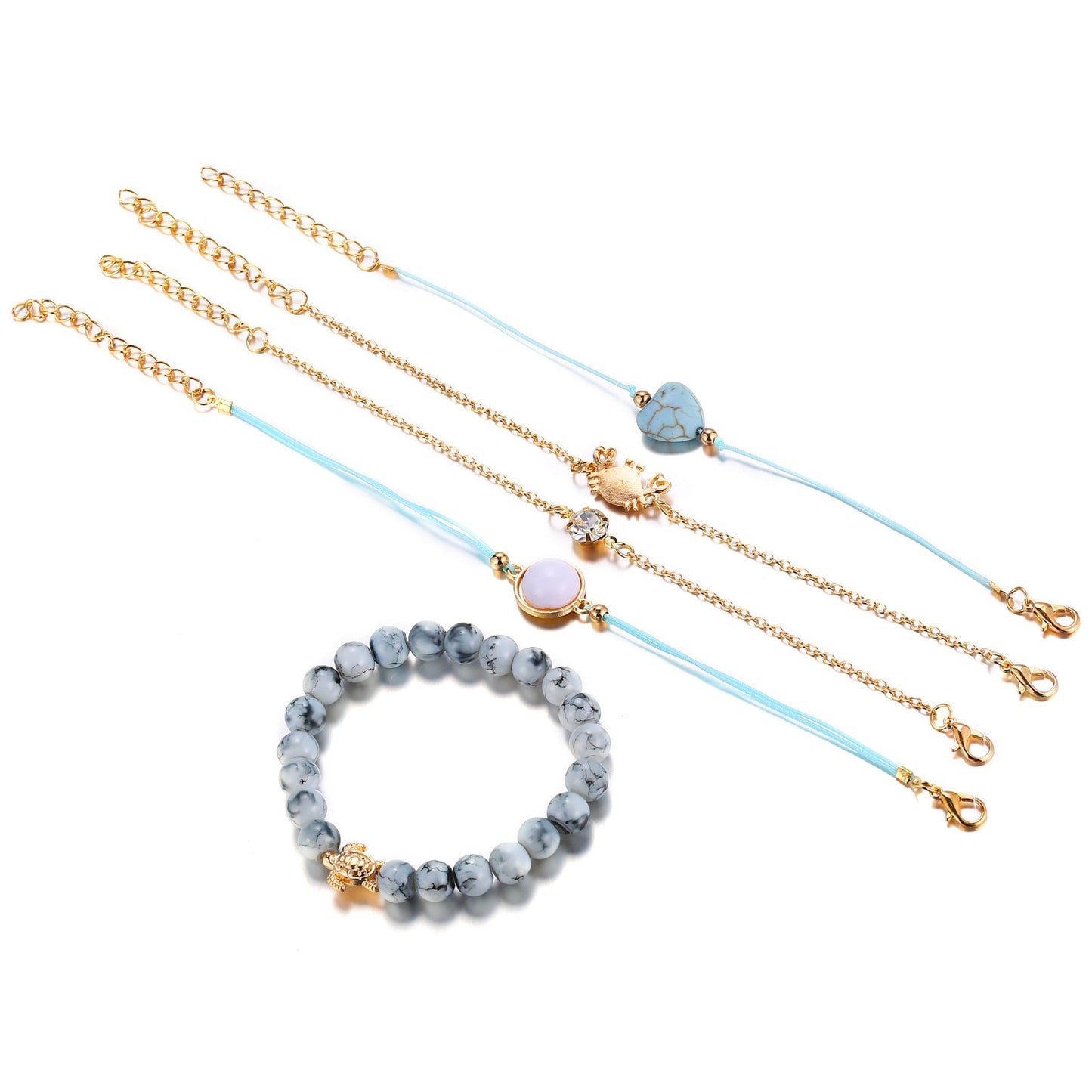 5 Piece Blue Turtle Bracelet Set With ® Crystals 18K White Gold Plated
