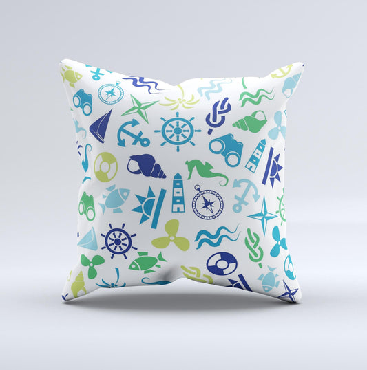 Nautical Vector Shapes Ink-Fuzed Decorative Throw Pillow