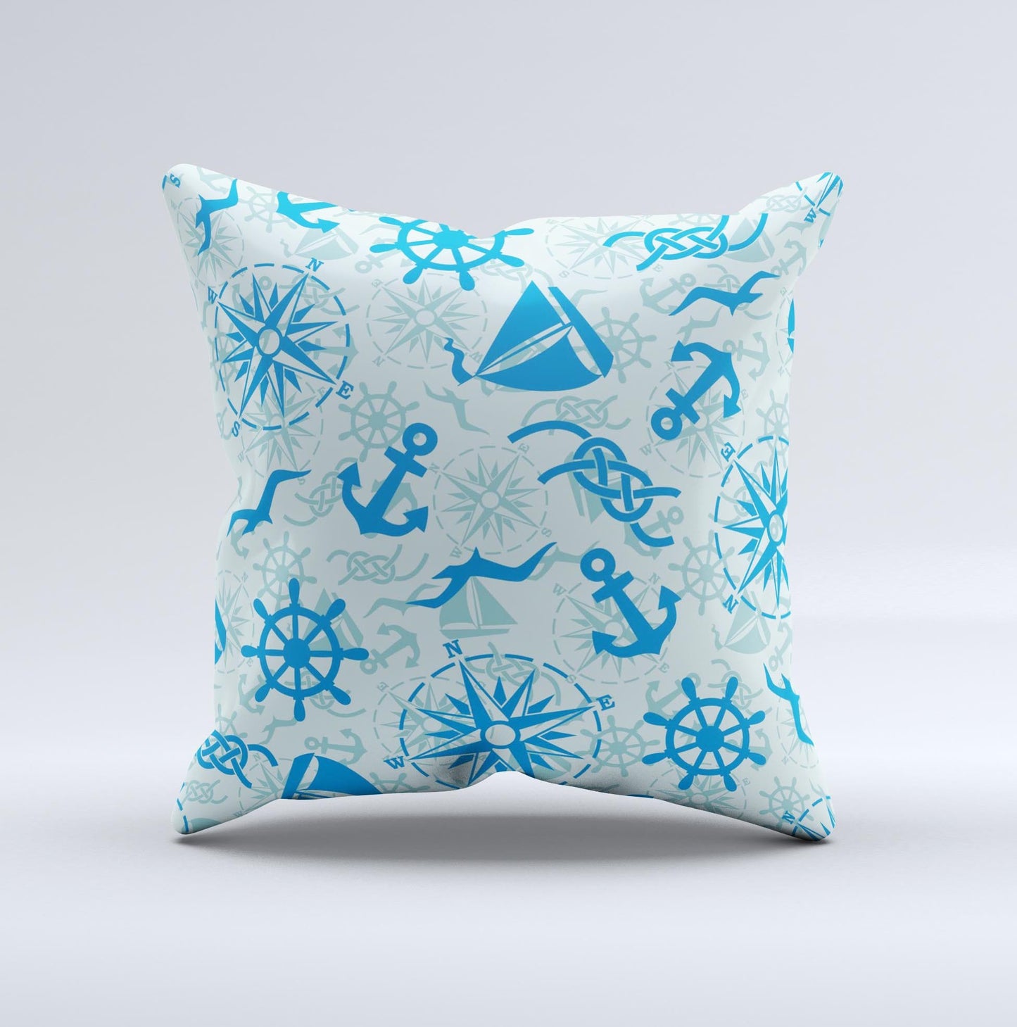 Blue Nautical Collage V5  Ink-Fuzed Decorative Throw Pillow