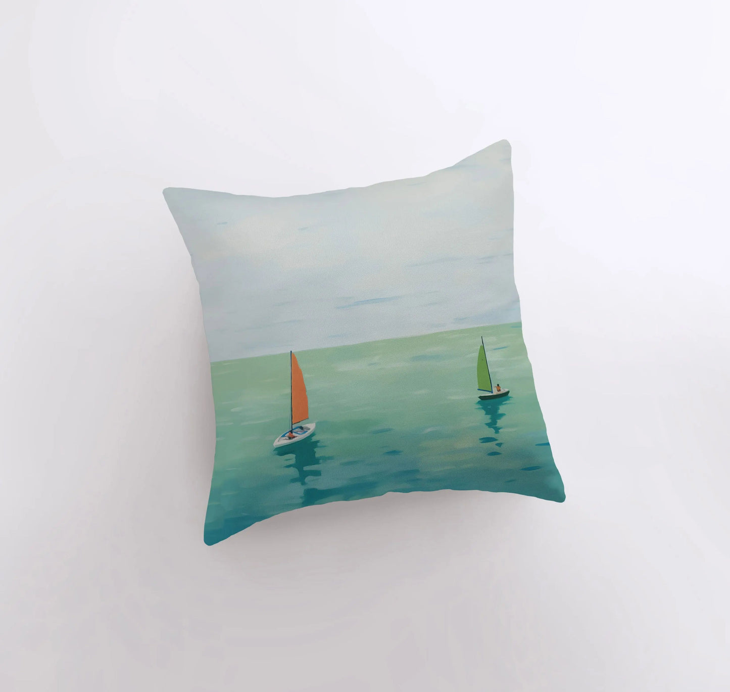 Sailboats on Blue Sea | Gouache Painting | Pastel Ocean | Throw Pillow